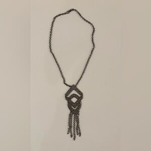 Vintage Silver Tone Pendant Fringe Tassel Necklace